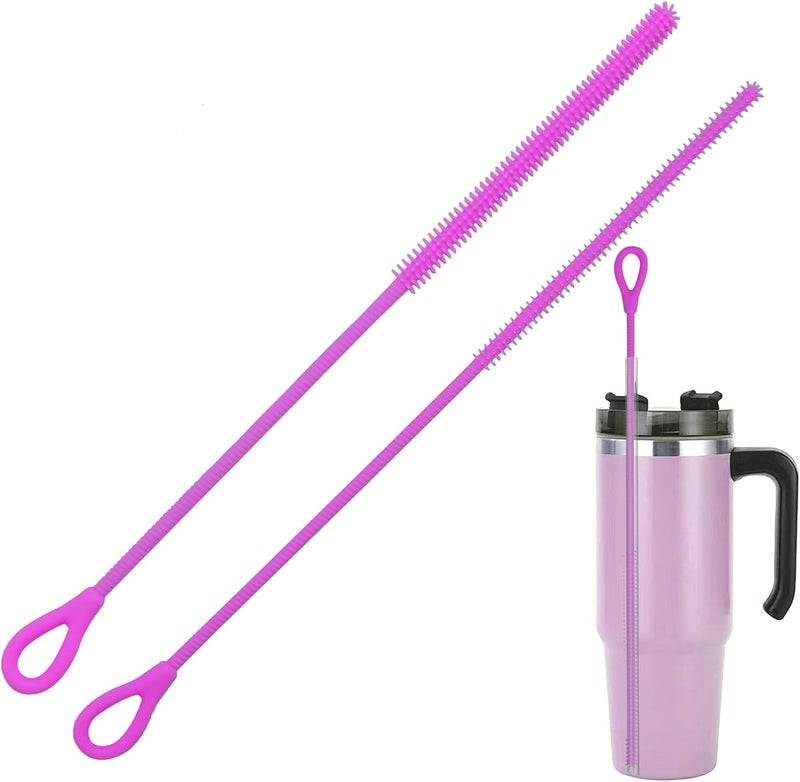 cdsnxore 2Pcs silicone straw cleaning brushes, extra long, used for Cleaning Glass Metal Smoothie Straws and StrawCups,Non-slip Handle Soft and Bendable, 6mm+9mm. (Purple) - Image 1